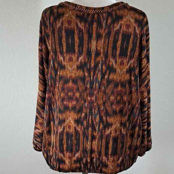 Rafaella Women’s Top Large Multi Fall Colors Copper beads at Collar & Bib V-Neck - Picture 5 of 12